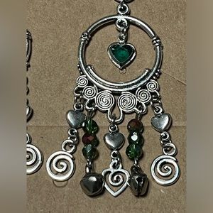 SGC619 Celtic, circular, jingle, dangle, green heart earrings